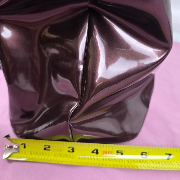 Beijo Luxe Metallic Bronze Patent Pleated Satchel Handbag Crossbody Bag Large - Picture 13 of 16